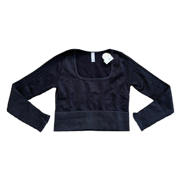 New! OFFLINE By Aerie Big Chill Seamless Square Neck Cropped Top Black Sz XL - Picture 10 of 15